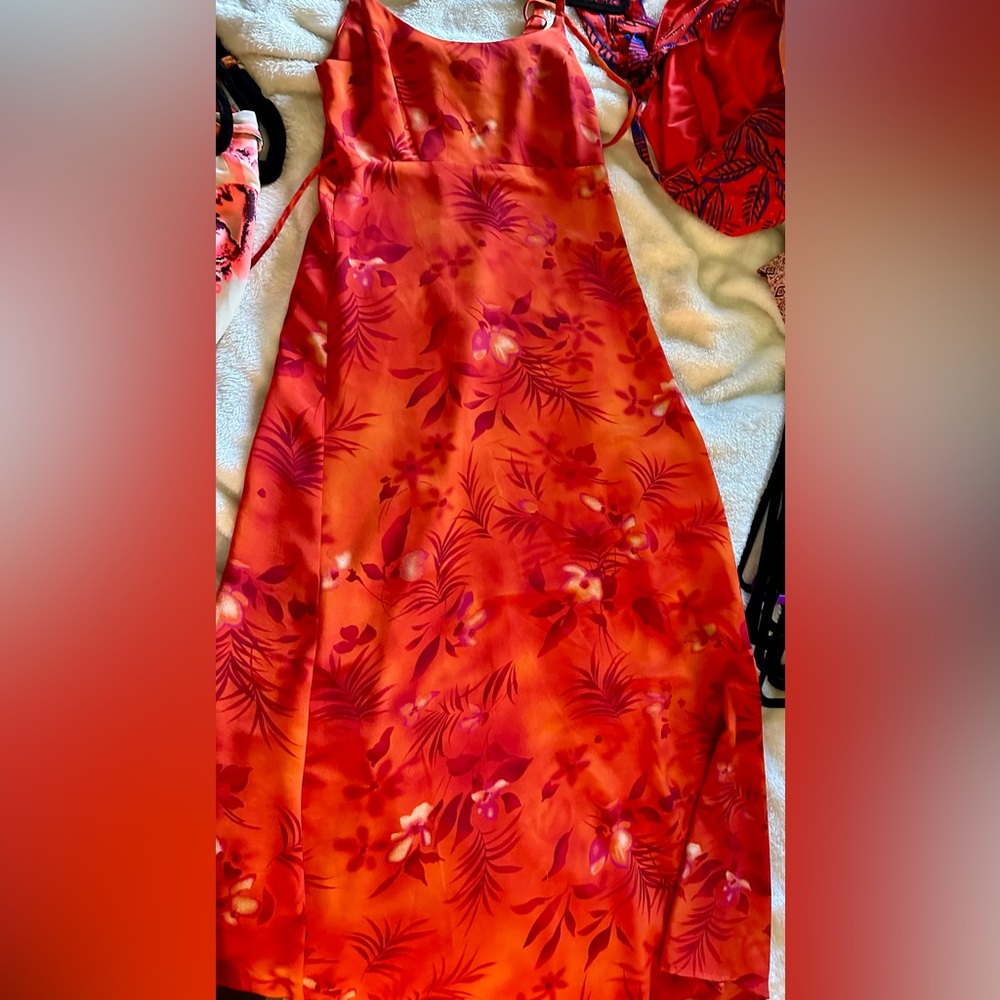 dressbarn Orange and Pink Floral Maxi Dress